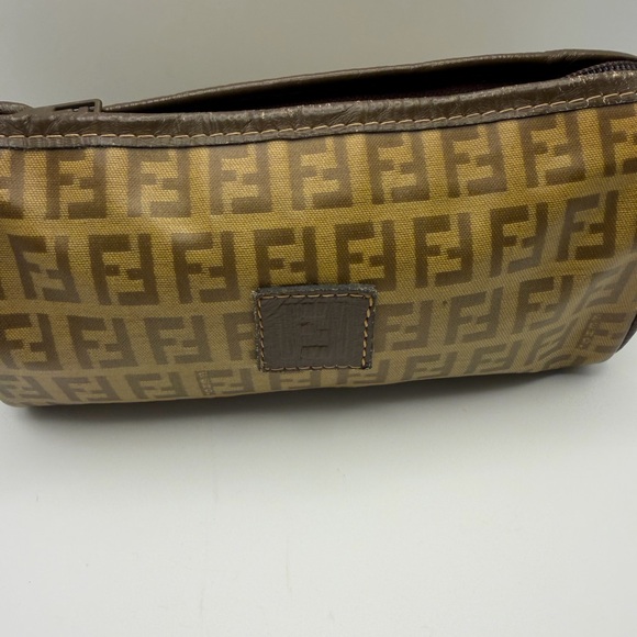 Fendi FF Logo Cosmetic Pouch in Brown and Tan - Picture 2 of 11